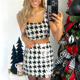 HOUNDSTOOTH SEQUIN TANK AND SKIRT SET