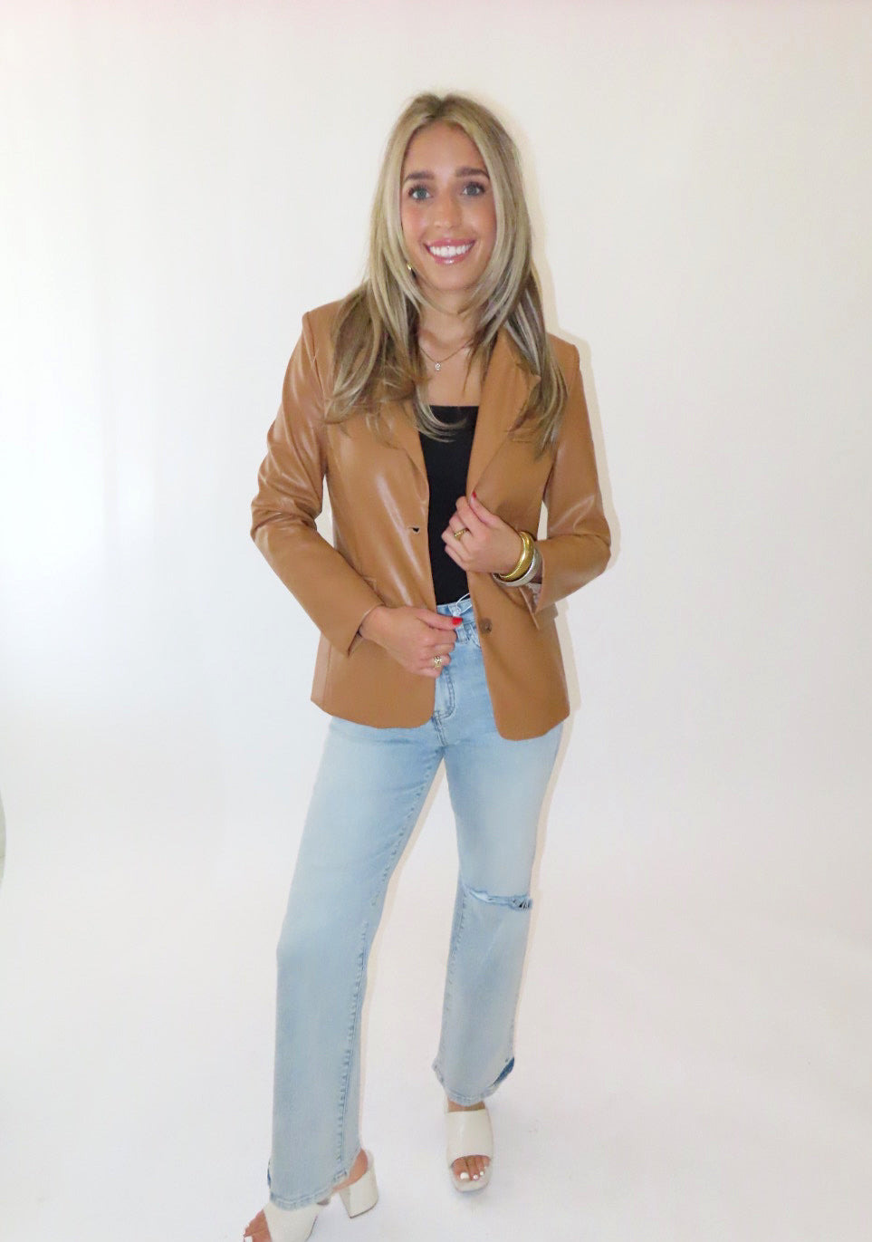 CAMEL PLEATHER BLAZER