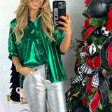 GREEN METALLIC COLLAR BUTTON DOWN