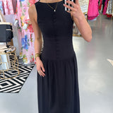 BLACK LINEN BUTTON DOWN MAXI DRESS