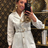 White Stitched Detail Belted dress