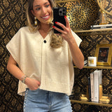 Ivory V- Neck Button Front Sweater Vest