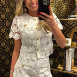 White Gold Lace Button Short Set