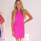 MAGENTA NECKLINE FLATTERING MINI DRESS