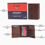 AMERICAN BISON RFID LEATHER TRI FOLD WALLET