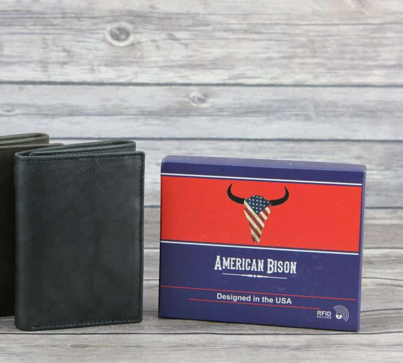 AMERICAN BISON BLACK BISON TALL TRIFOLD WALLET