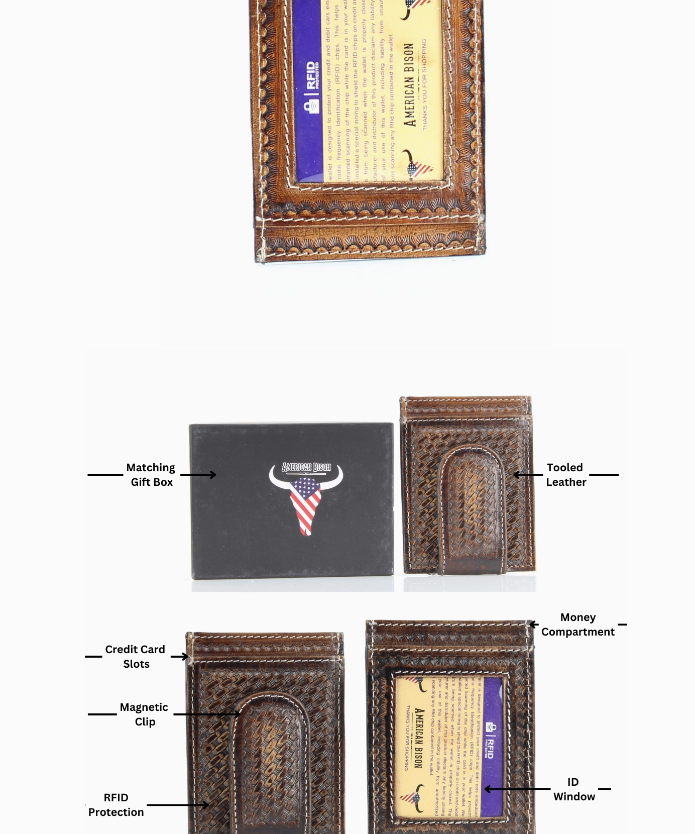 AMERICAN BISON TOOLED MONEY CLIP CARD CASE