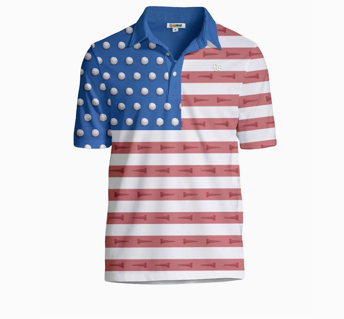 Tipsy Elves U-S-Ace Men's Golf Shirt - Patriotic American Flag Golf Polo