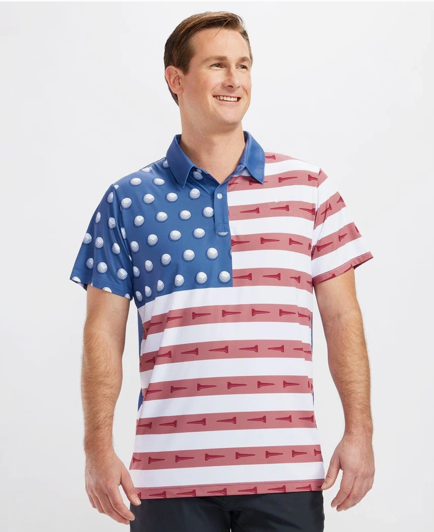 Tipsy Elves U-S-Ace Men's Golf Shirt - Patriotic American Flag Golf Polo