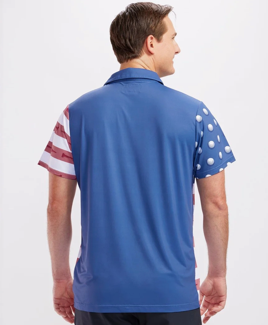 Tipsy Elves U-S-Ace Men's Golf Shirt - Patriotic American Flag Golf Polo