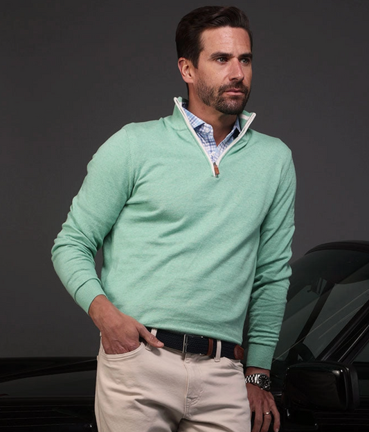 SEA GREEN LUXURY COTTON QUARTER ZIP SWEATER