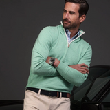 SEA GREEN LUXURY COTTON QUARTER ZIP SWEATER