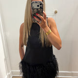 LBK BLACK FEATHER SHEER MINI DRESS