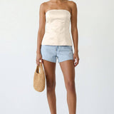 Tailored Long Satin Tube Top: Light Tan / S-M-L(3-2-1)