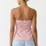 Tailored Long Satin Tube Top: Light Tan / S-M-L(3-2-1)