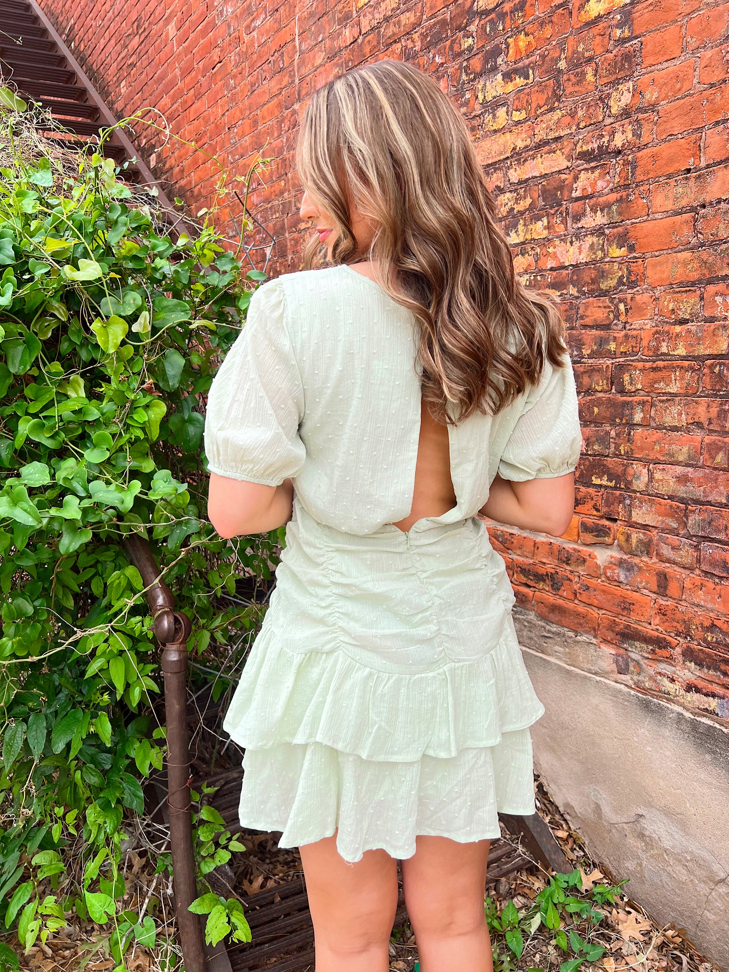 Sage Ruffled Mini Dress