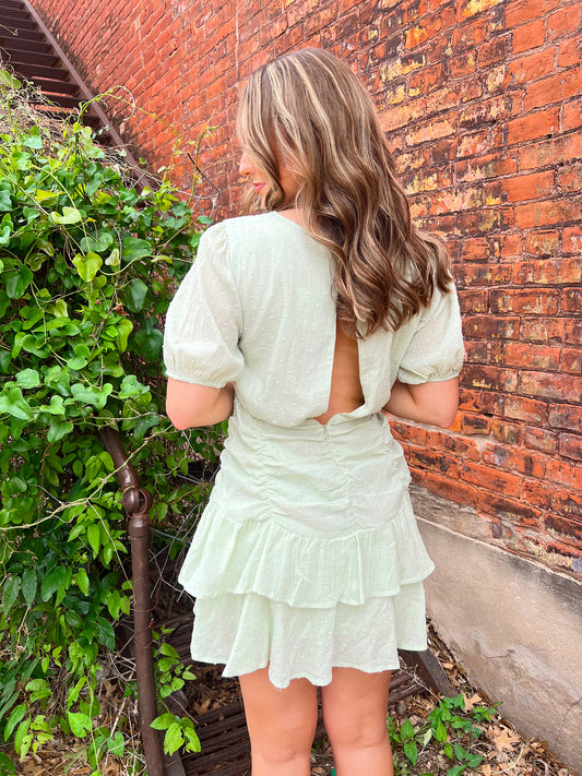 Sage Ruffled Mini Dress