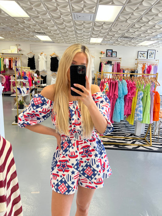 USA Puff Sleeve Romper