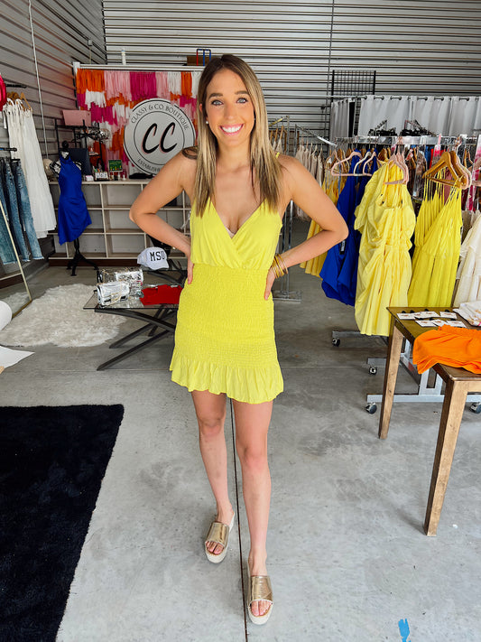 Yellow Smocked Mini Dress