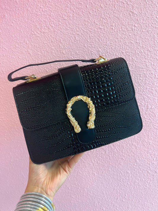 Black Crocodile Crossbody