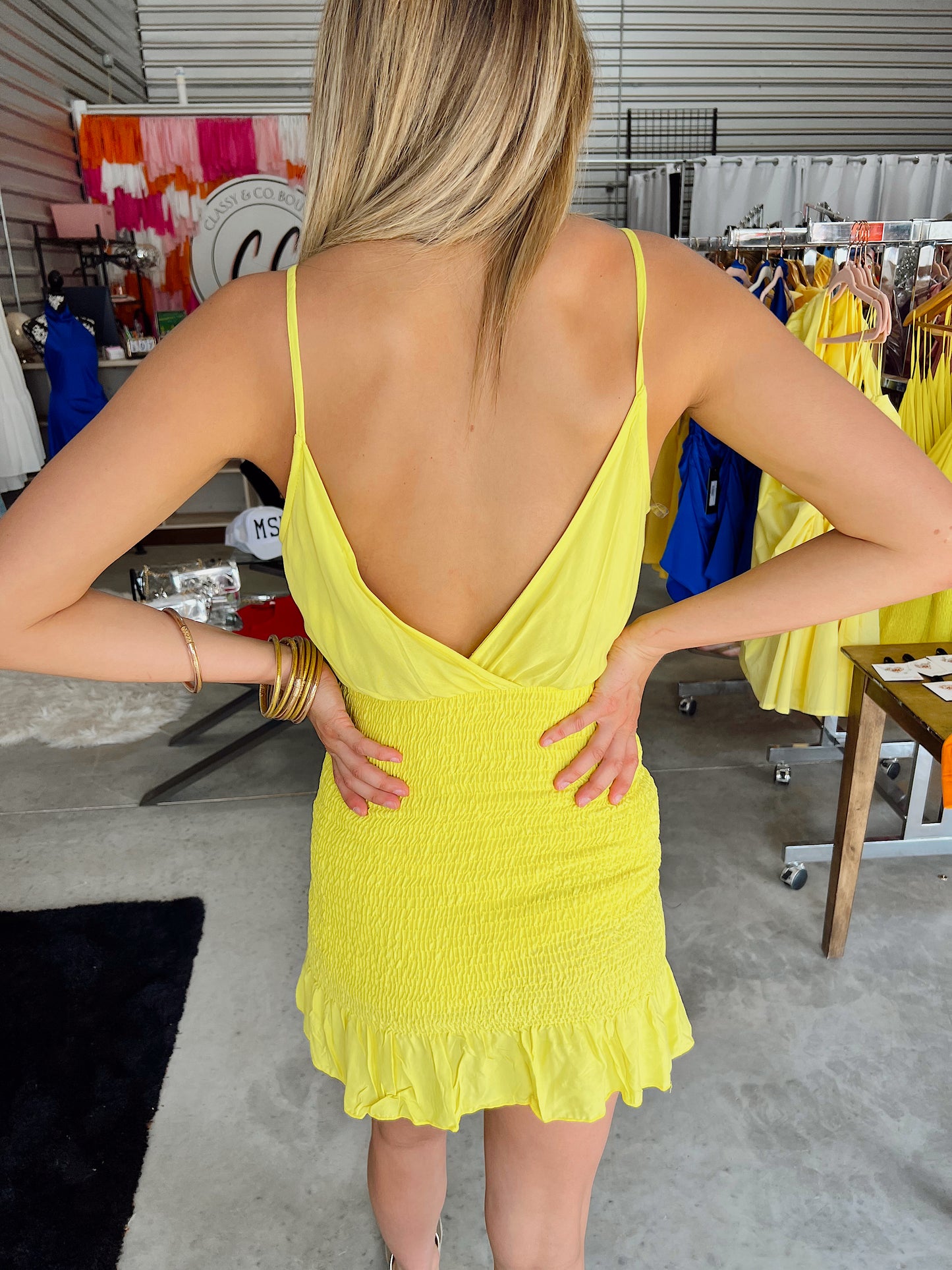 Yellow Smocked Mini Dress